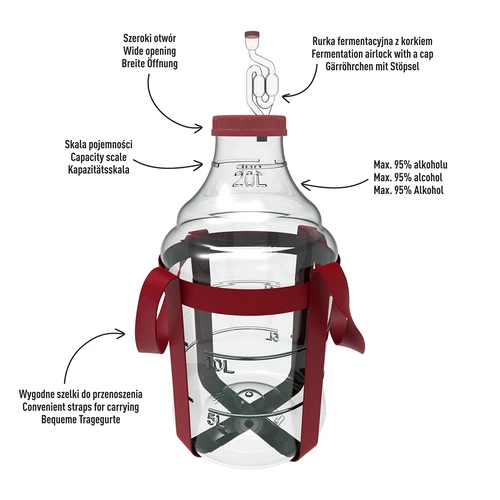 Vīna demižons, viegls, neplīstošs, ar nesšanas siksnām, 20 L - 4