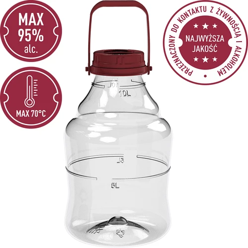 Vīna demižons, viegls, neplīstošs, ar rokturi, 10 L - 5