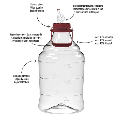 Vīna demižons, viegls, neplīstošs, ar rokturi, 20 L - 4