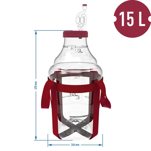 Vīna demižons, viegls, neplīstošs, ar siksnām, 15 L - 6