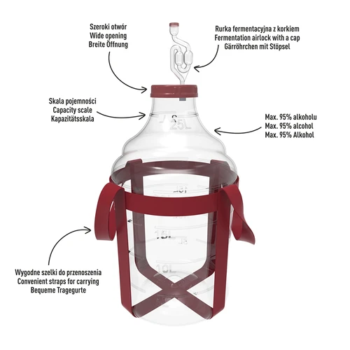 Vīna demižons, viegls, neplīstošs, ar siksnām, 25 L - 4