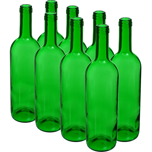 Vīna pudele 0,75 L, zaļa - iepakojumā 8 gab.