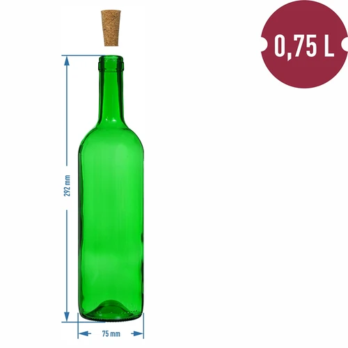 Vīna pudele 0,75 L, zaļa - iepakojumā 8 gab. - 6