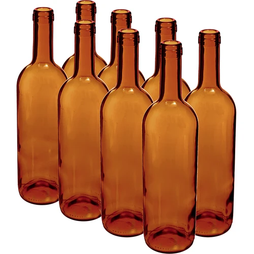 Vīna pudele 750 ml, brūna - sarukplēves iepakojums, 8 gab.
