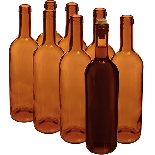 Vīna pudele 750 ml, brūna - sarukplēves iepakojums, 8 gab. - 2