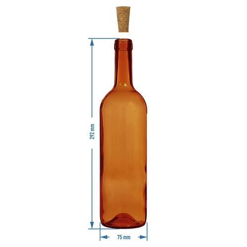 Vīna pudele 750 ml, brūna - sarukplēves iepakojums, 8 gab. - 6