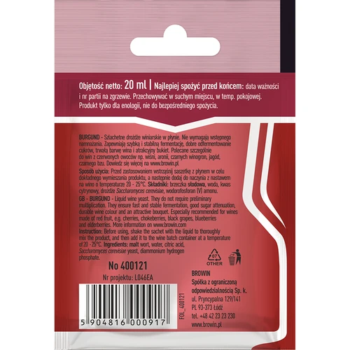 Vīna raugs Burgund bez pavairošanas, 20 ml - 2