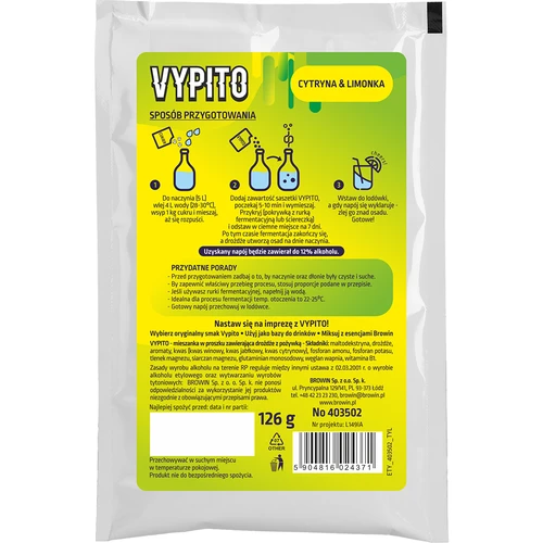 VYPITO 12%, paciņa 18 kokteiļiem - Citrons & laims, 126 g - 2