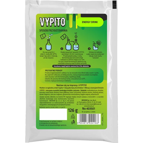VYPITO 12 %, paciņa 18 kokteiļiem - Energy drink, 126 g - 2